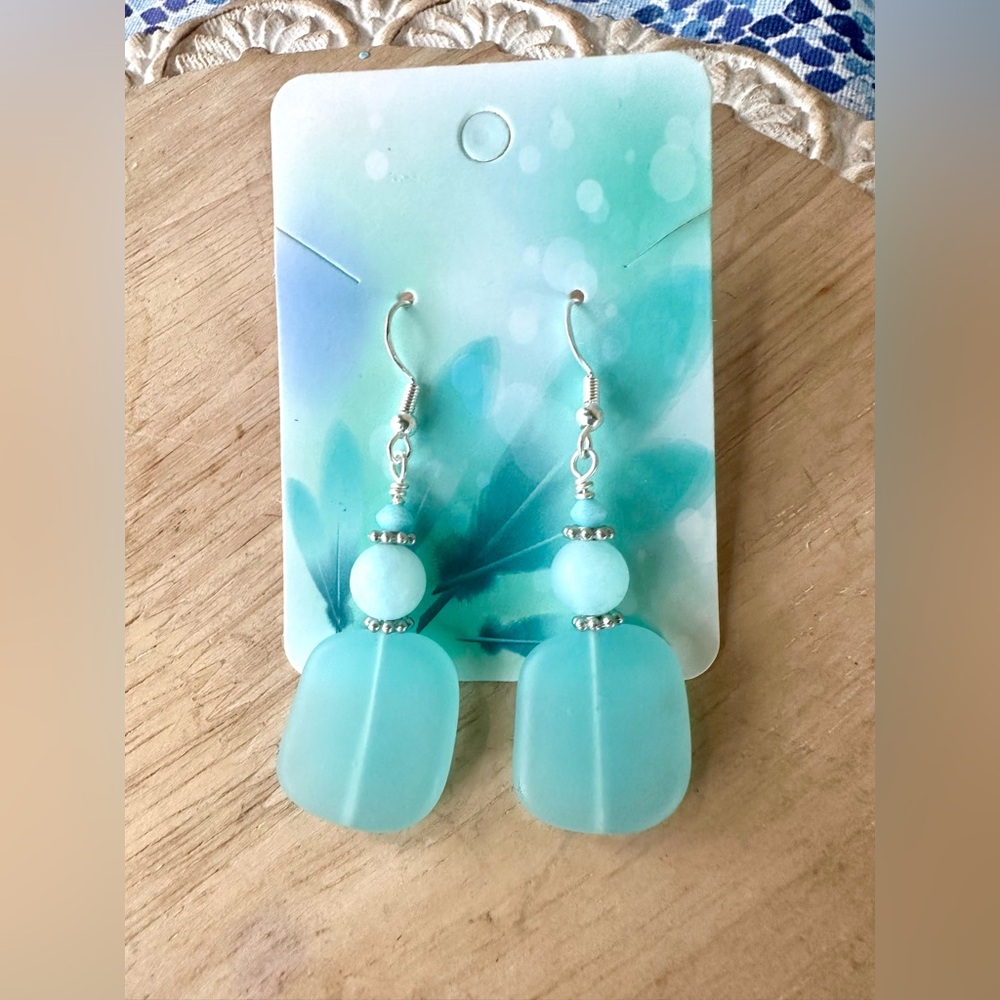 Hand crafted light blue sea glass earrings
